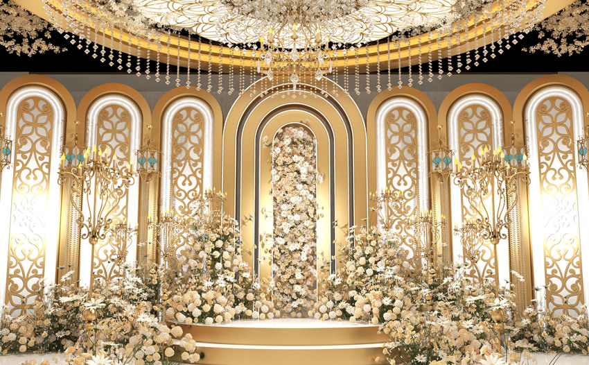 金口河香槟色调婚礼堂效果展示